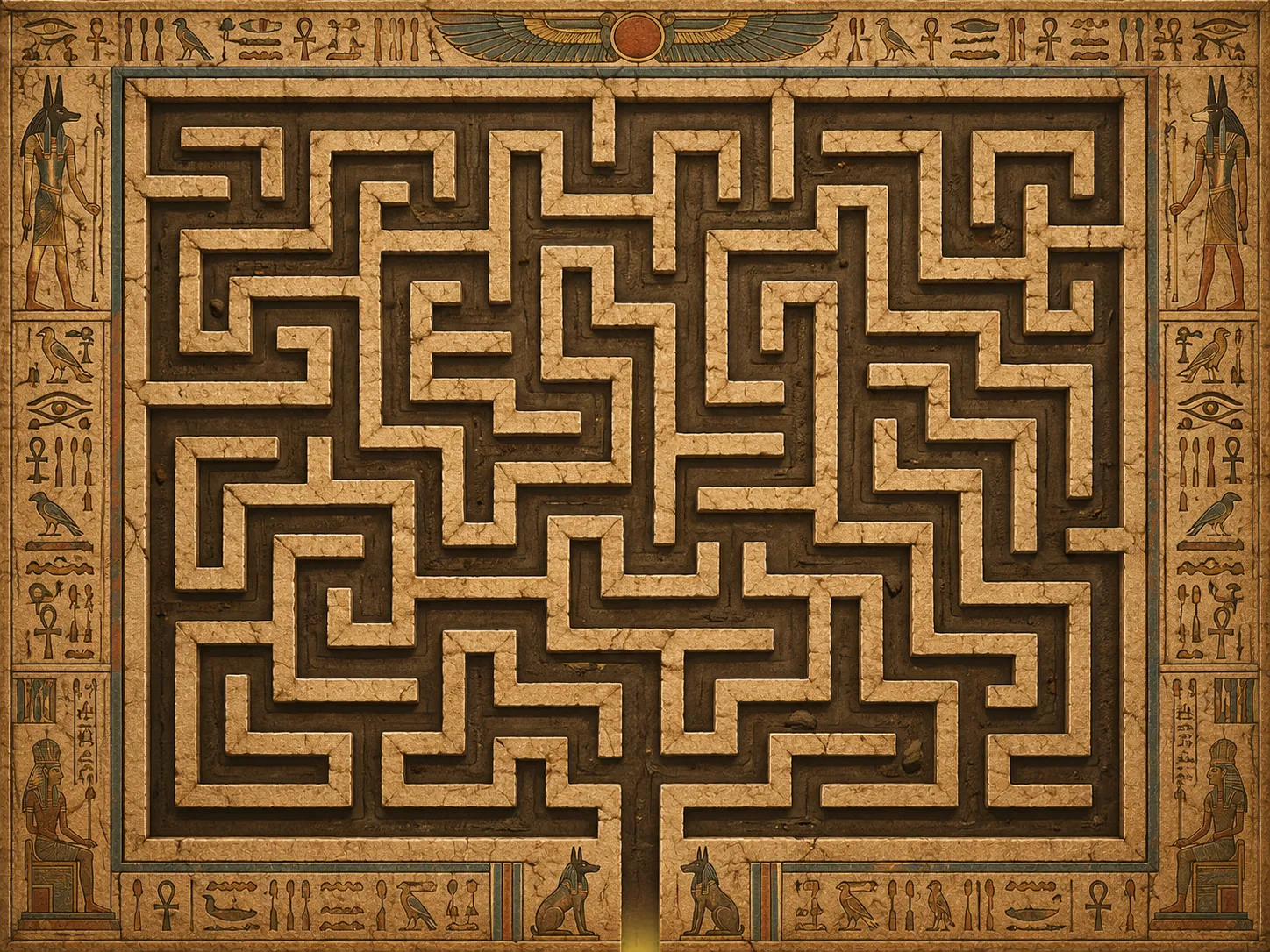 A carved stone labyrinth, seen from above