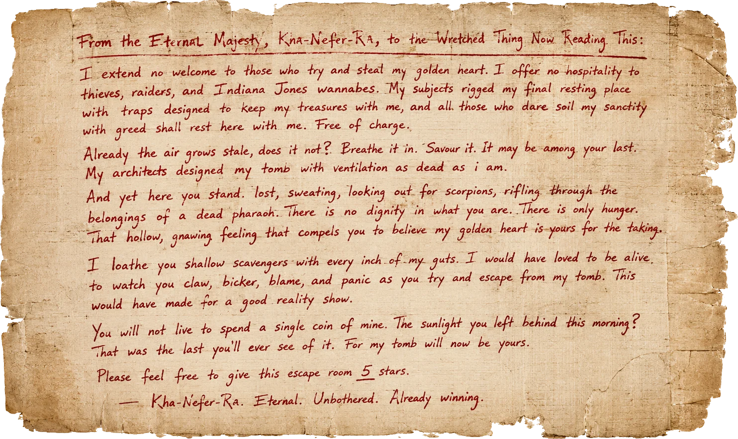 A mocking letter from the pharaoh