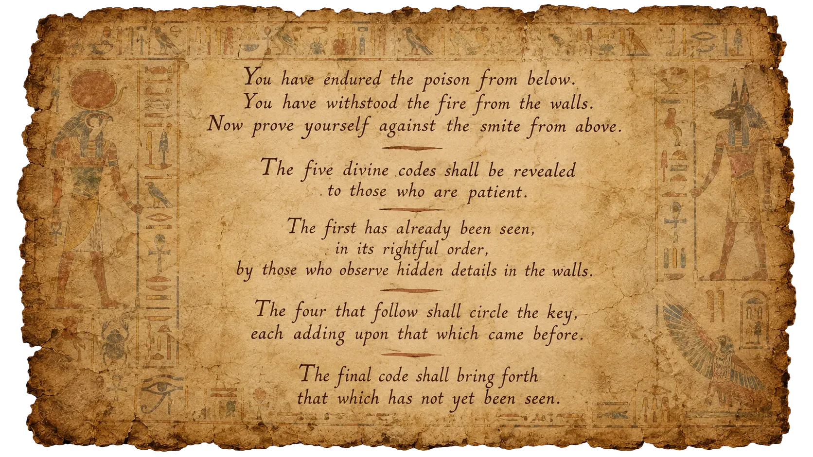 A torn message with a riddle hinting at the divine code